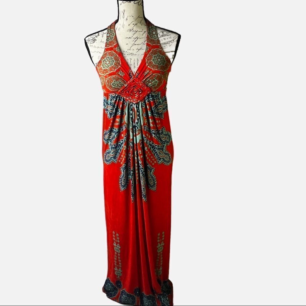 Mm mm dress size med orange halter  maxi